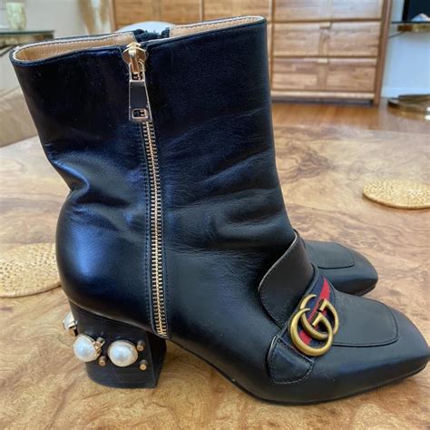 gucci chunky heel boots|Gucci boots embellished.